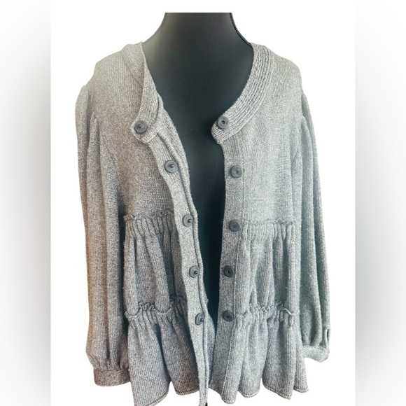 CHANEL Wool Blend Gray Women's Logo Button Snap Front Cardigan Size EU46/US12/L - Picture 8 of 10